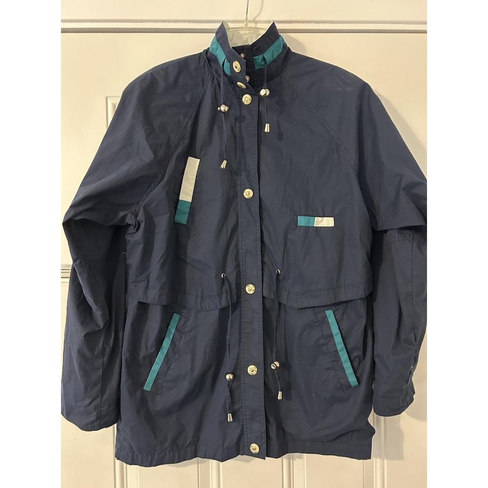 Basic Editions Men's Colorblock Windbreaker Jacket Navy Teal Beige M